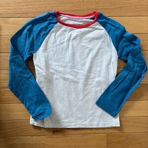 Mini Boden teal/ivory/red baseball shirt